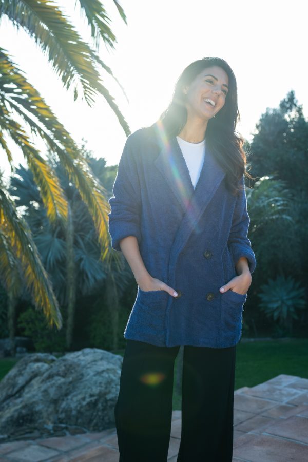 chaqueta oh que luna azul marino cruzada para mujer